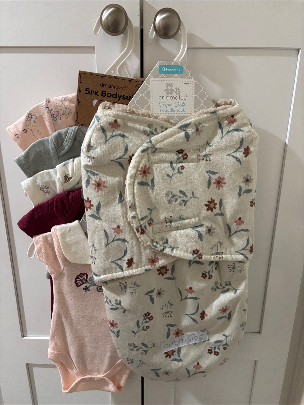 Cribmates Floral Swaddle Sack + 5-Pack Baby Bodysuits - Cream & Soft Pastels